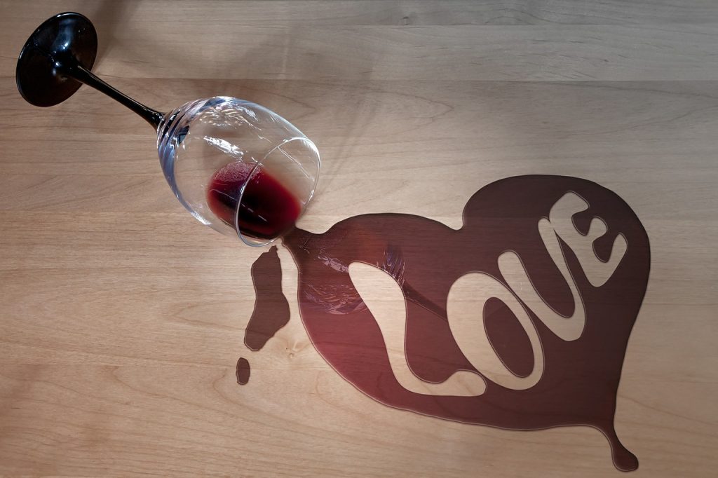 Spilled wine and the word "love"